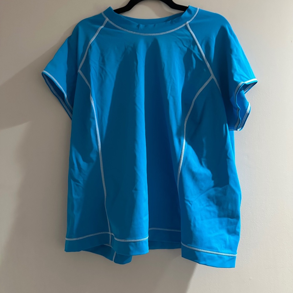 Lands End 3X Blue Rash Guard Swim Shirt Tunic‎ Top UPF 50+ Sun Protection